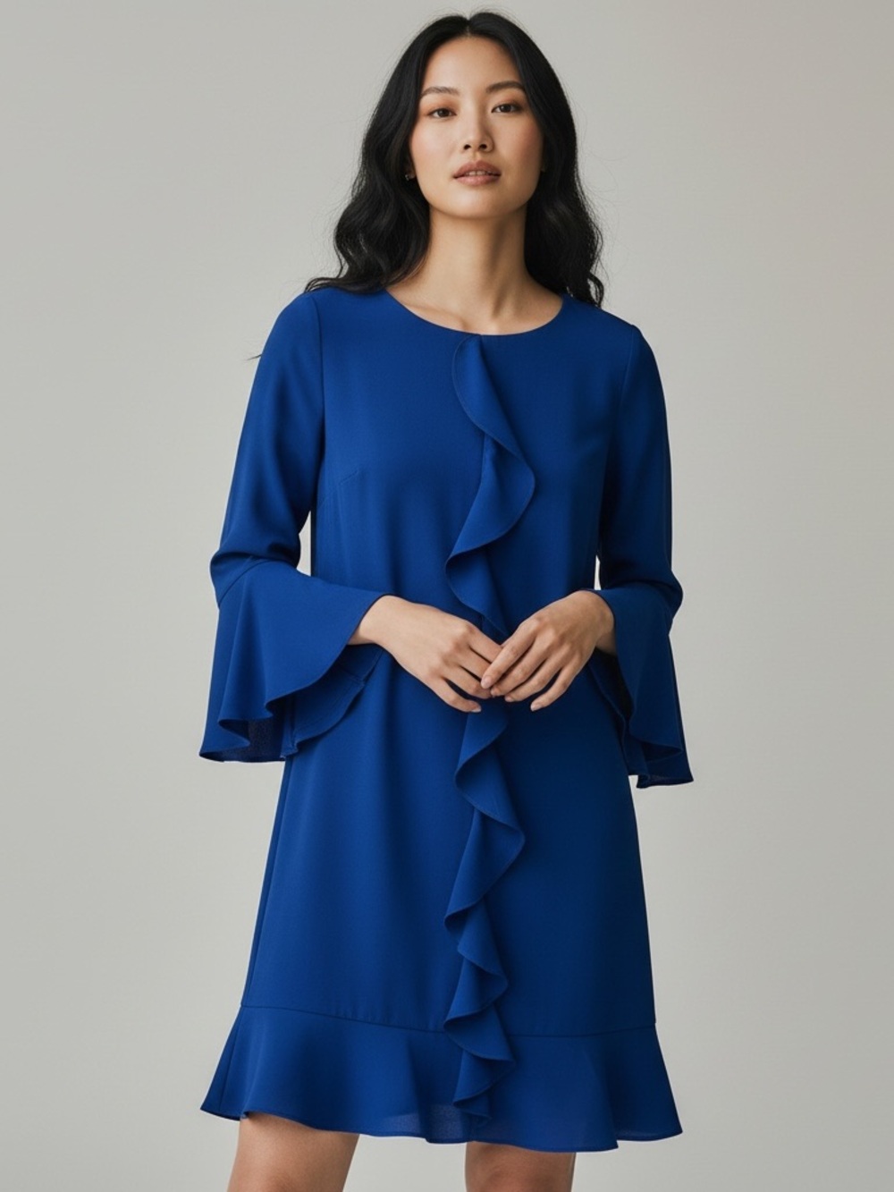Nicole Miller Studio Blue Ruffle Mini Dress Size 4 Like New